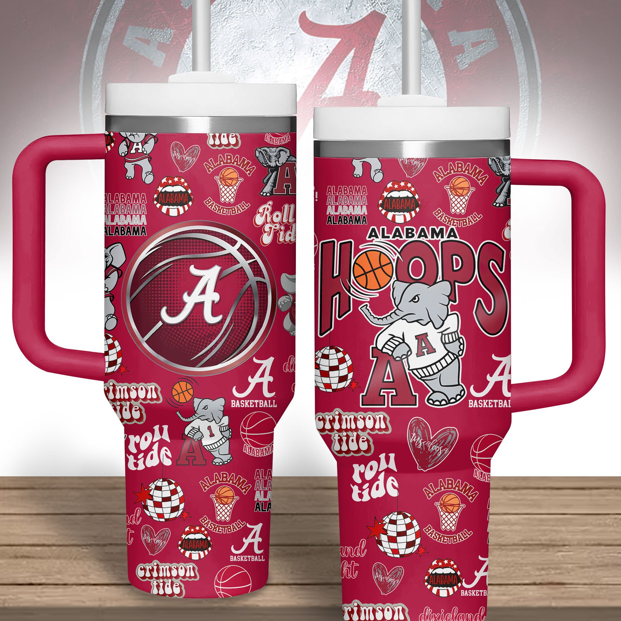 Alabama Crimson Tide football NCAA Custom Stanley Quencher 40oz Stainless Steel Tumbler With Handle
