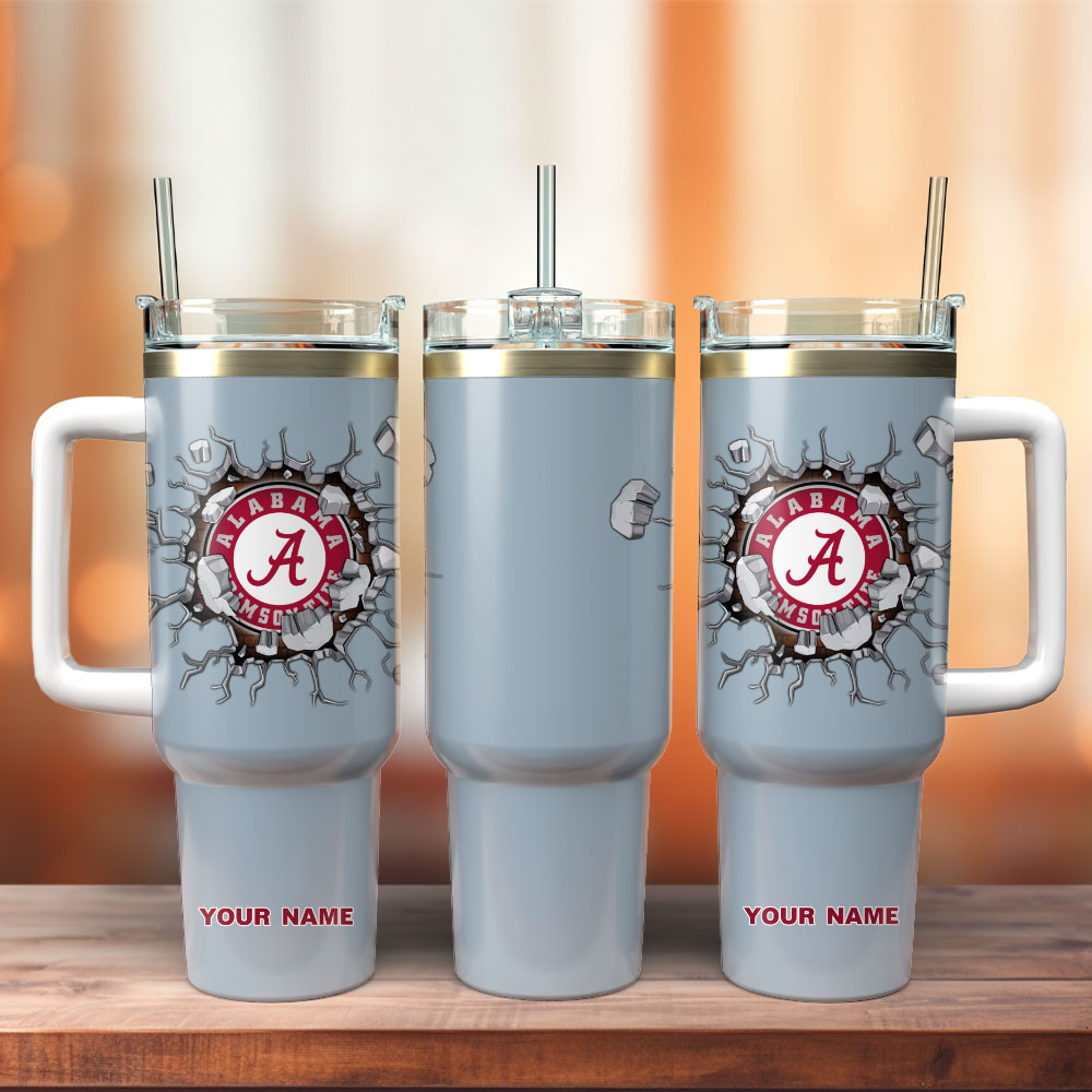 Alabama Crimson Tide Football NCAA Sport Custom Stanley Quencher 40oz Stainless Steel Tumbler With Handle