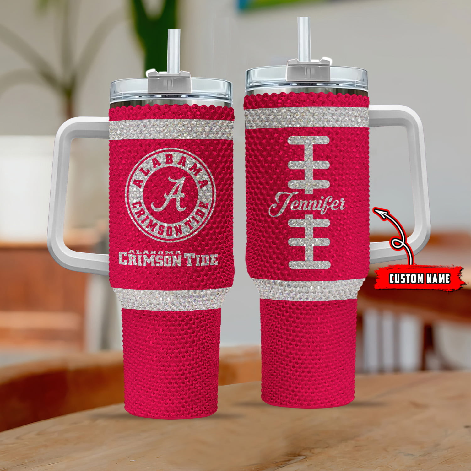 Alabama Crimson Tide NCAA Custom Stanley Quencher 40oz Stainless Steel Tumbler With Handle