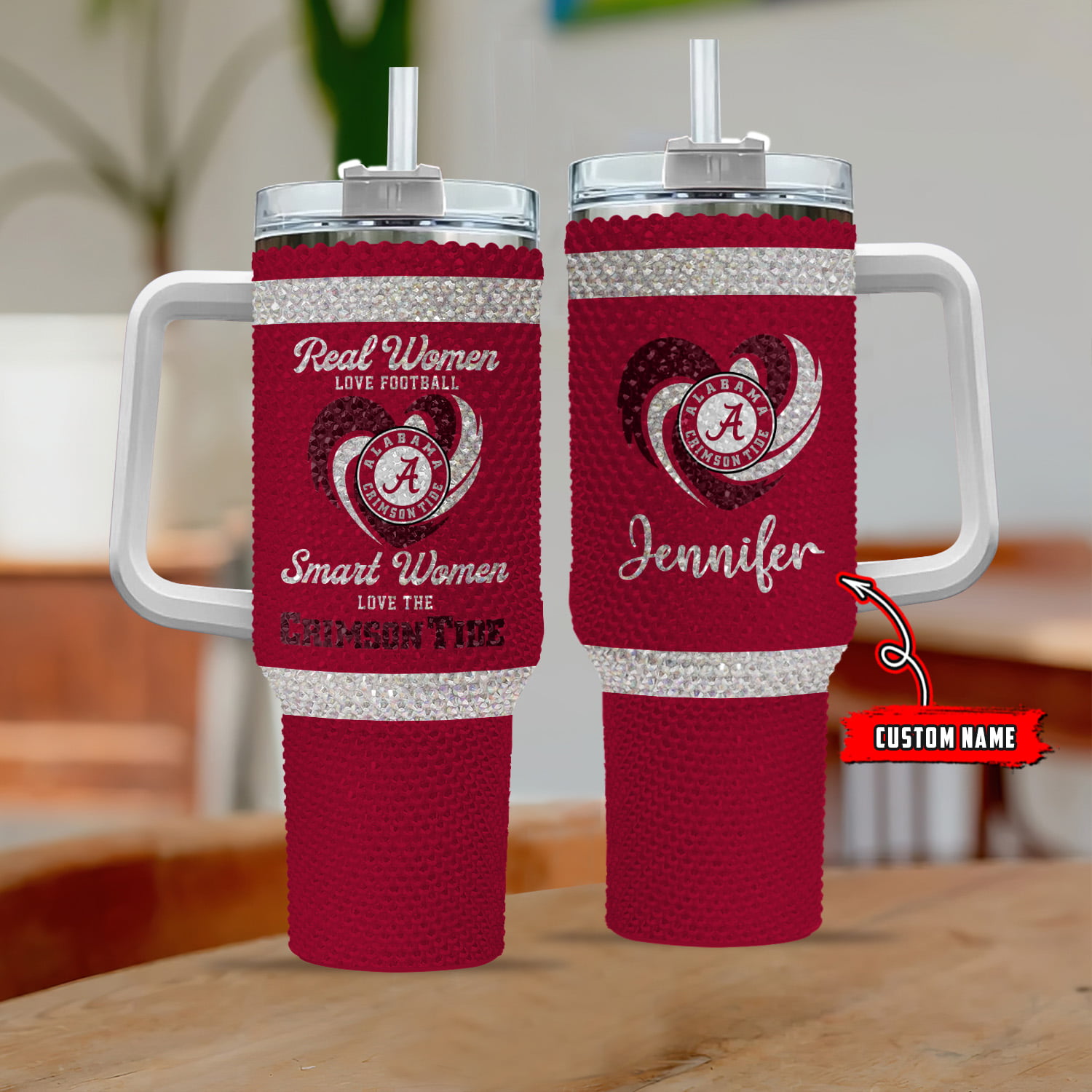 Alabama Crimson Tide NCAA Custom Stanley Quencher 40oz Stainless Steel Tumbler With Handle