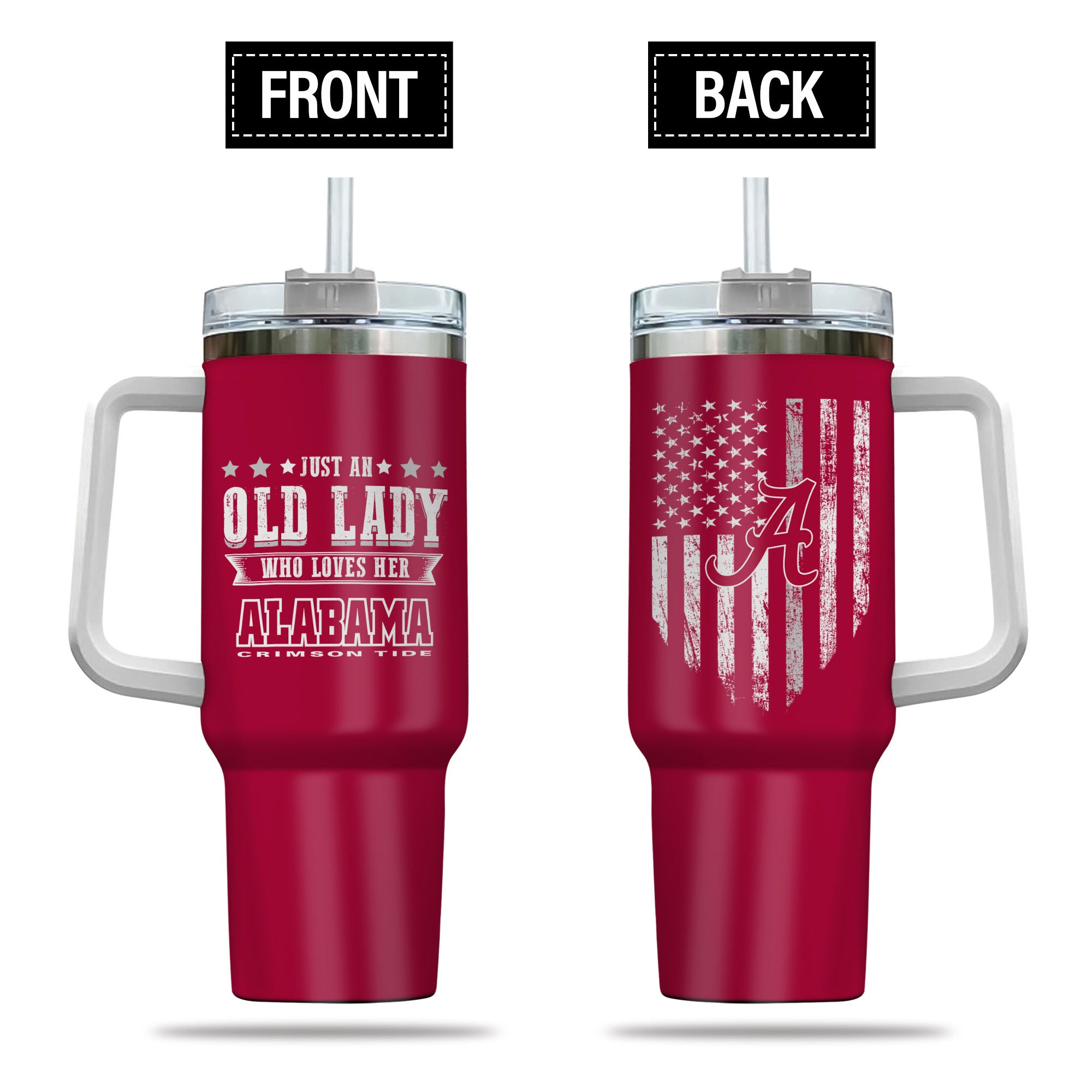 Alabama Crimson Tide NCAA Fan Custom Stanley Quencher 40oz Stainless Steel Tumbler With Handle