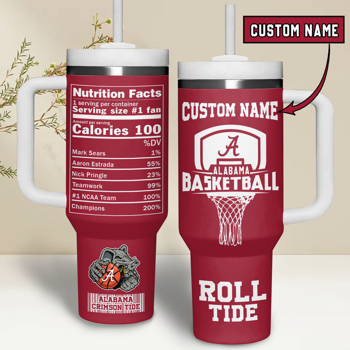 Alabama NCAA Custom Stanley Quencher 40oz Stainless Steel Tumbler With Handle