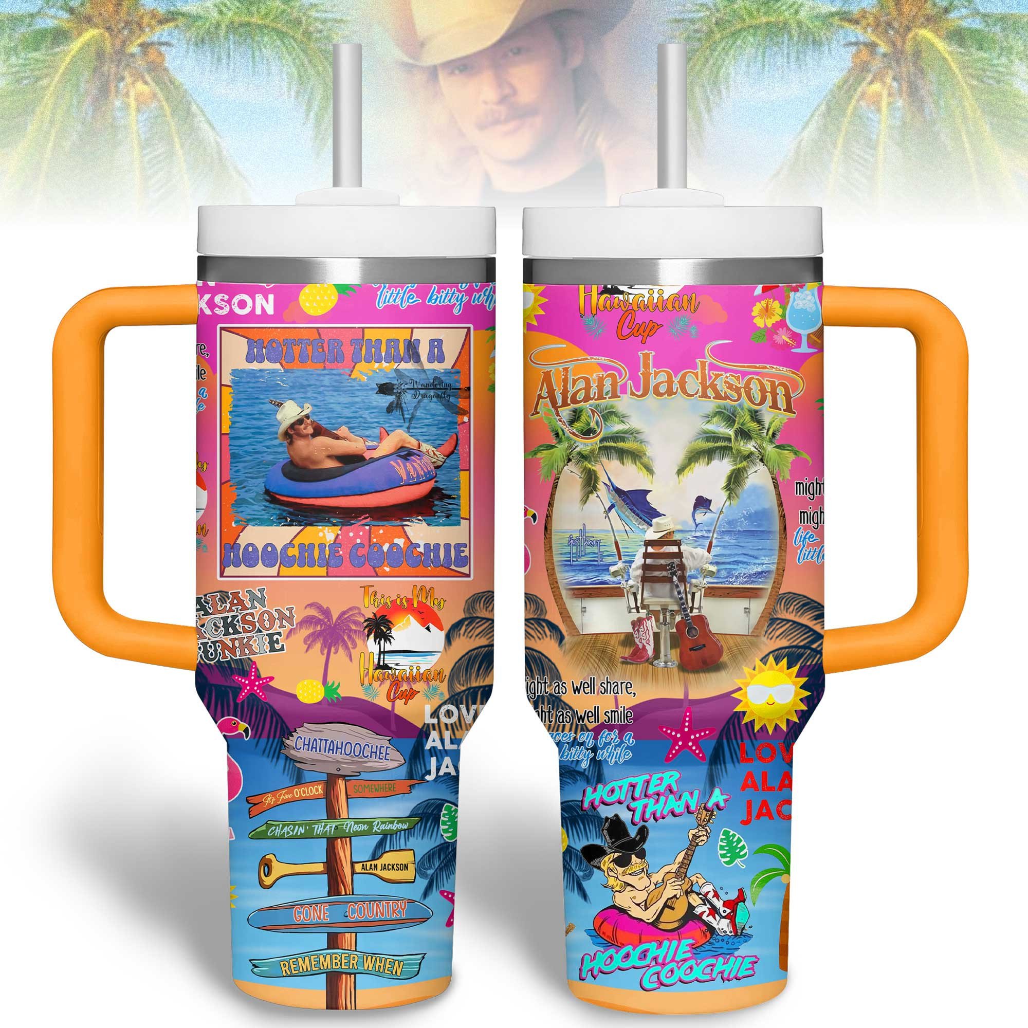 Alan Jackson Music Custom Stanley Quencher 40oz Stainless Steel Tumbler With Handle