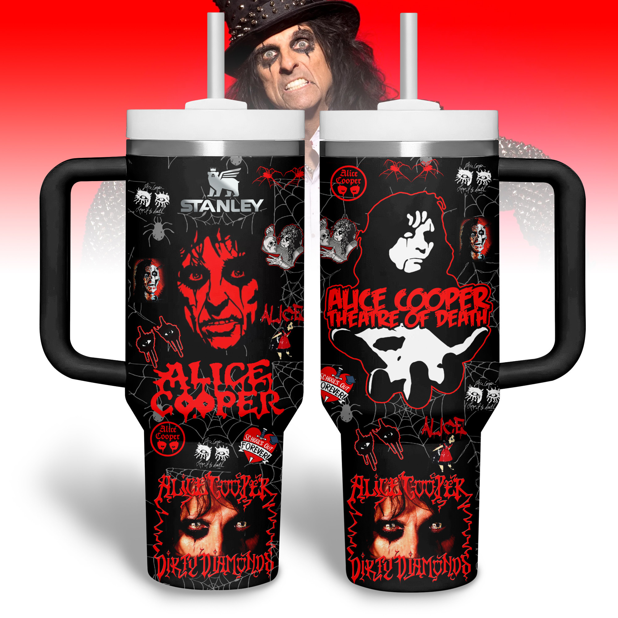 Alice Cooper Muisc Custom Stanley Quencher 40oz Stainless Steel Tumbler With Handle