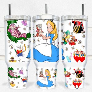 Alice In Wonderland Disney Cartoon Custom Stanley Quencher 40oz Stainless Steel Tumbler With Handle