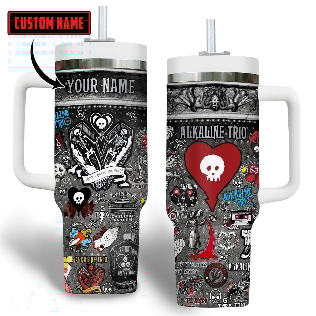 Alkaline Trio Music Custom Stanley Quencher 40oz Stainless Steel Tumbler With Handle