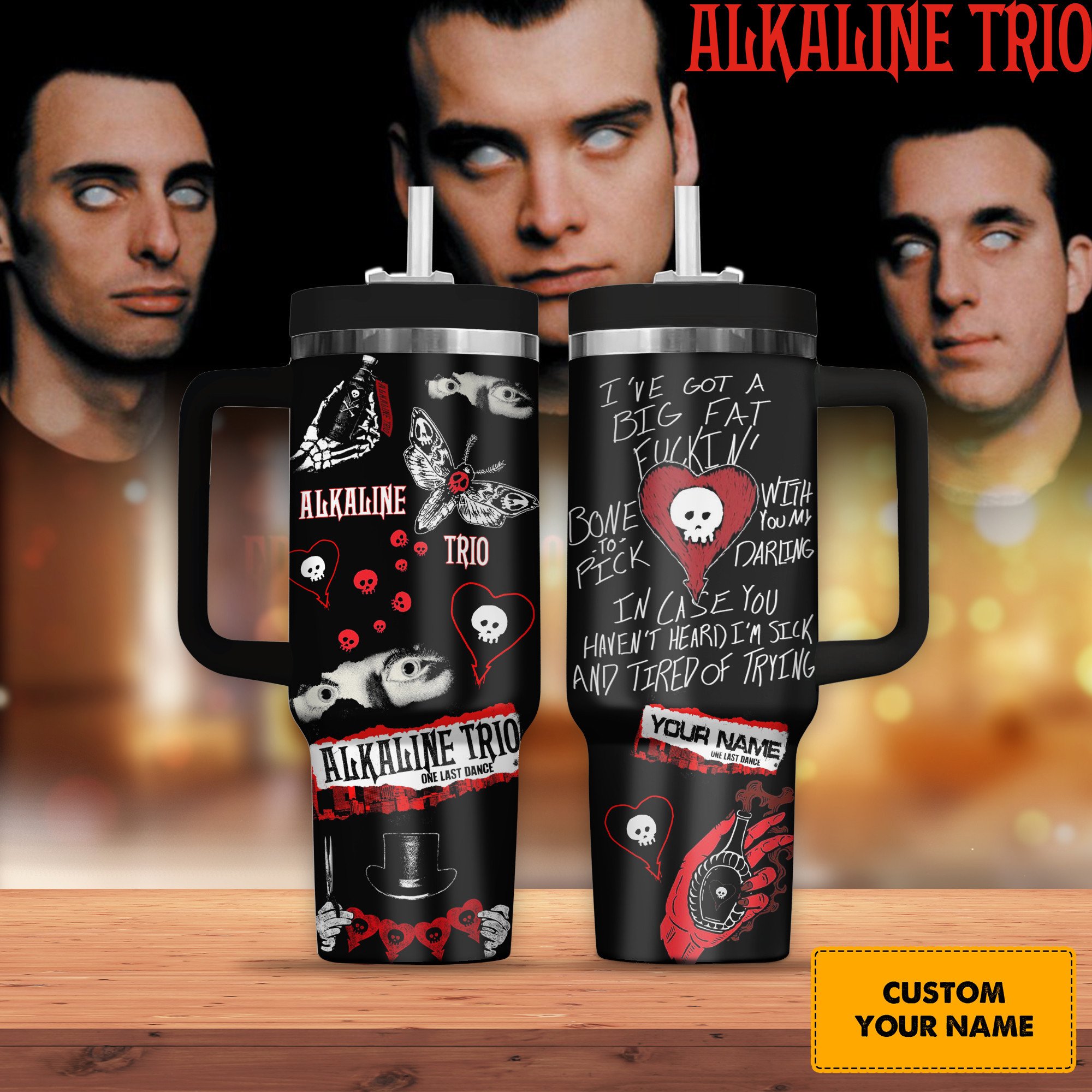 Alkaline Trio Music Custom Stanley Quencher 40oz Stainless Steel Tumbler With Handle