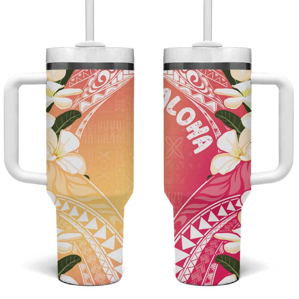 Aloha Hawaii Festive Frangipani Lace Classic Spring s Custom Stanley Quencher 40oz Stainless Steel Tumbler With Handle