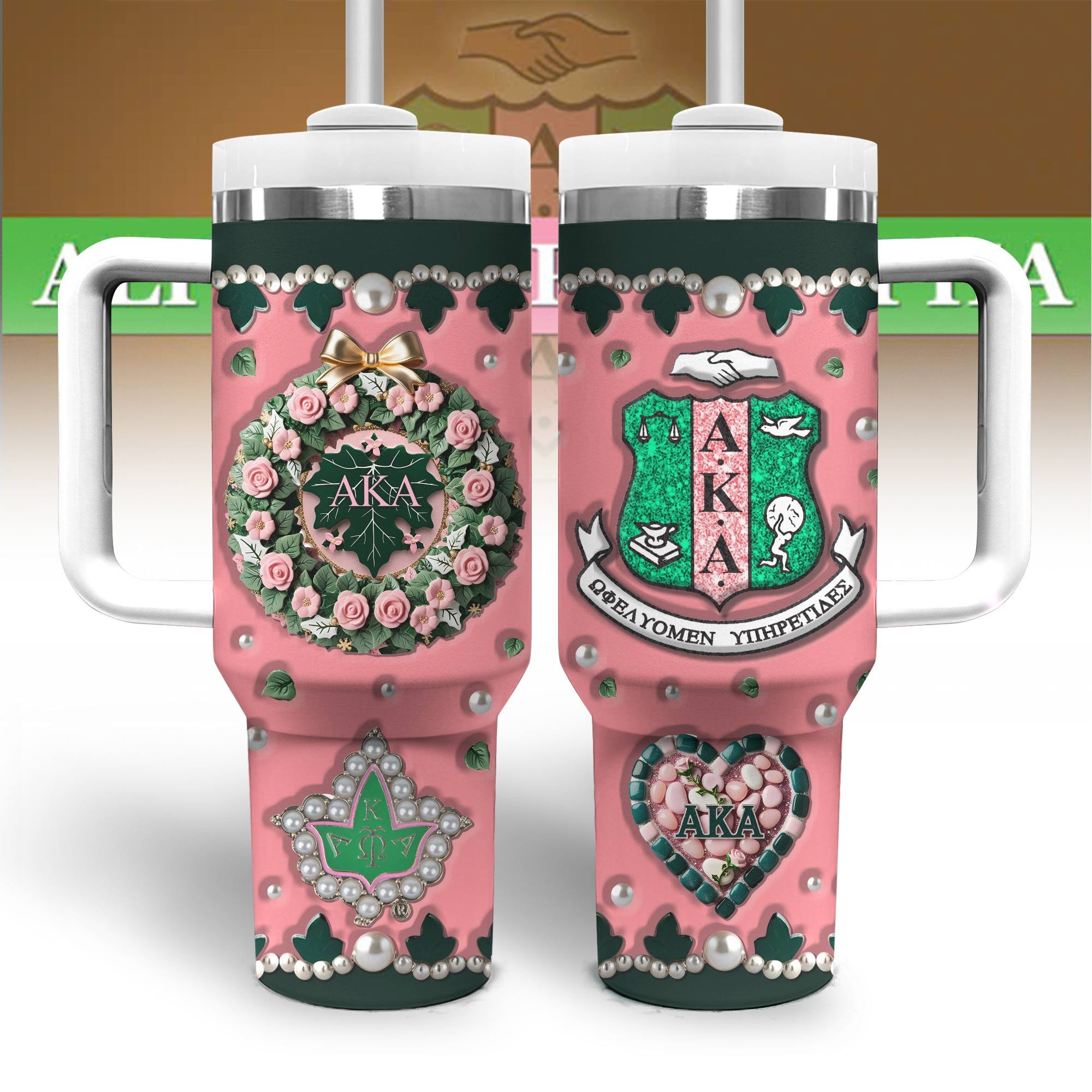 Alpha Kappa Alpha AKA Custom Stanley Quencher 40oz Stainless Steel Tumbler With Handle