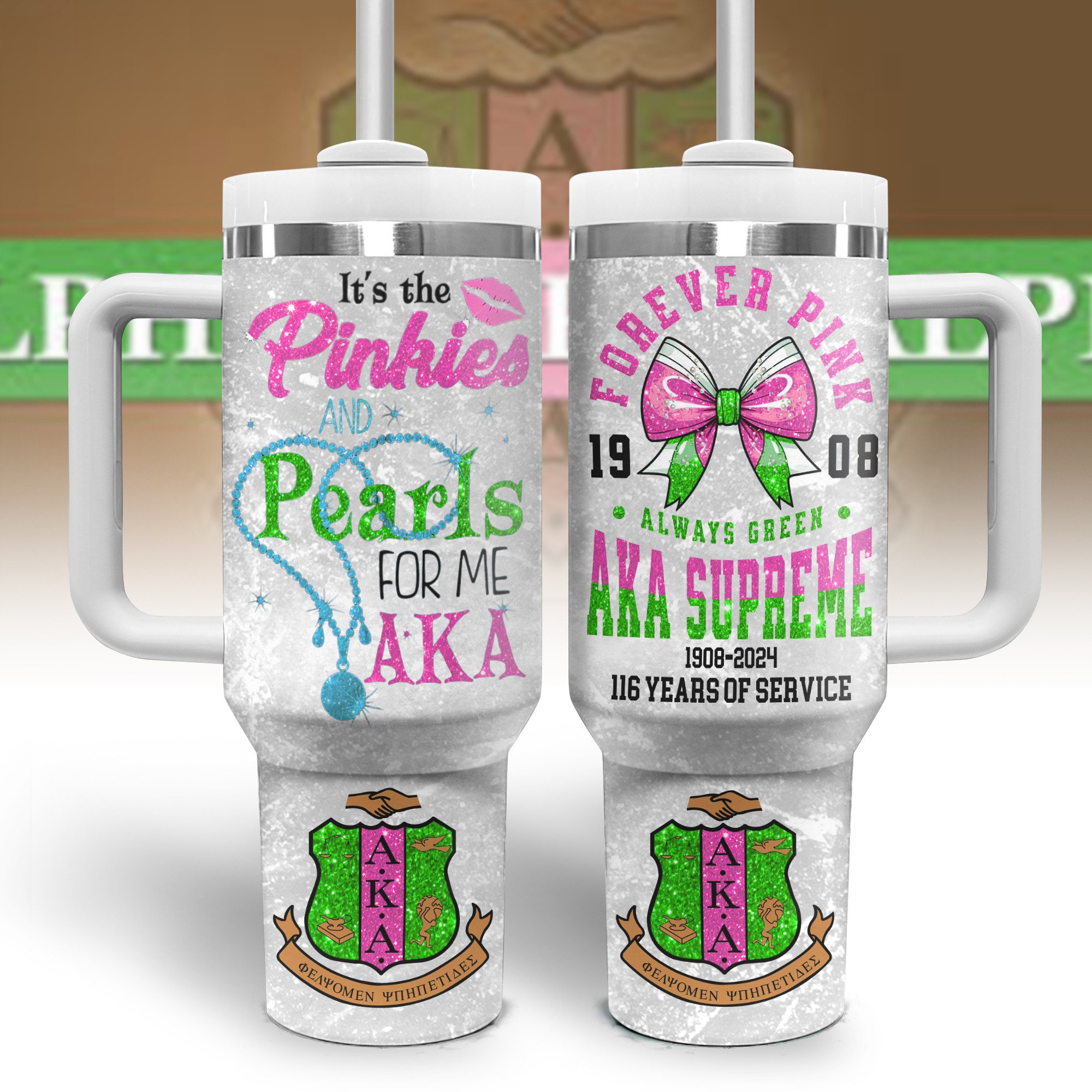 Alpha Kappa Alpha AKA Custom Stanley Quencher 40oz Stainless Steel Tumbler With Handle