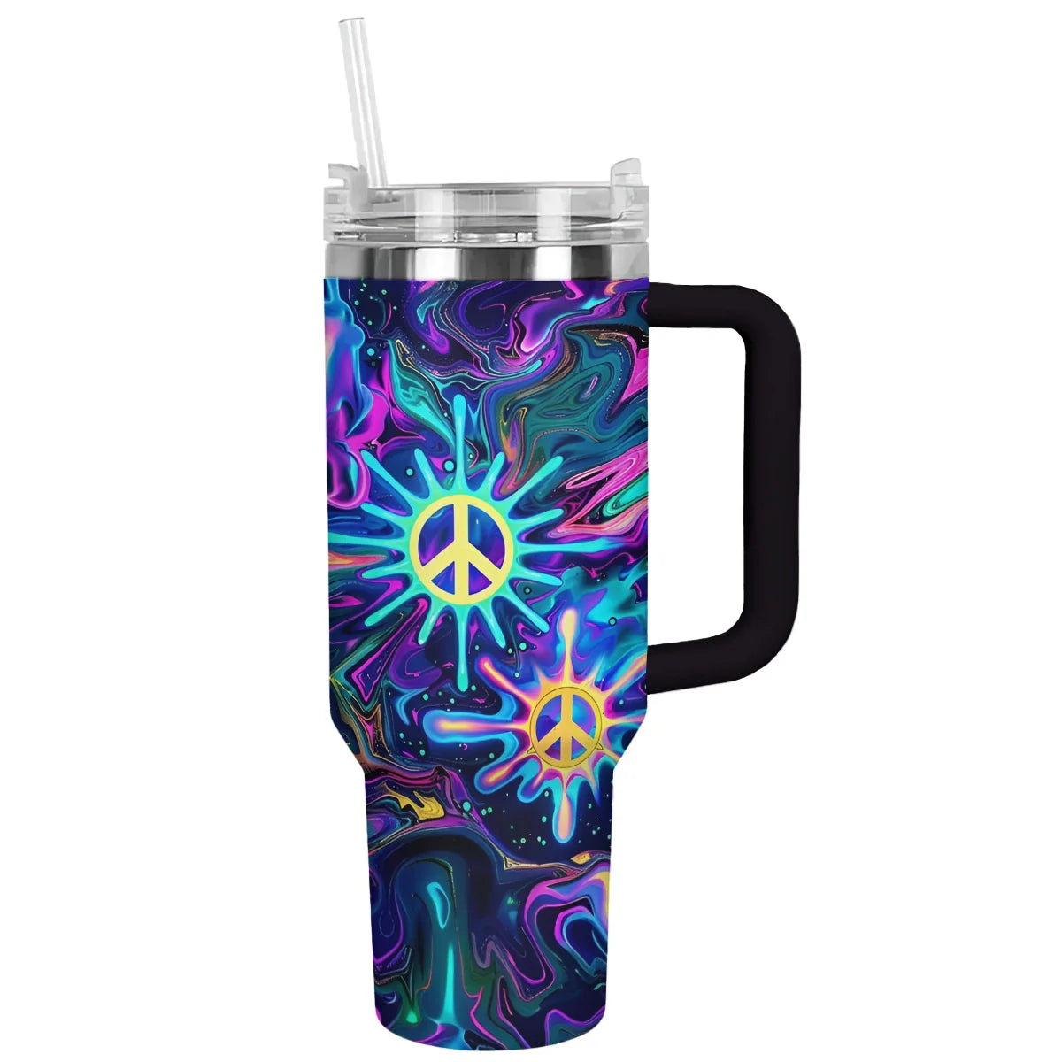 Amazing Color Flower Custom Stanley Quencher 40oz Stainless Steel Tumbler With Handle