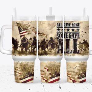 American Military with Flag Custom Stanley Quencher 40oz Stainless Steel Tumbler With Handle