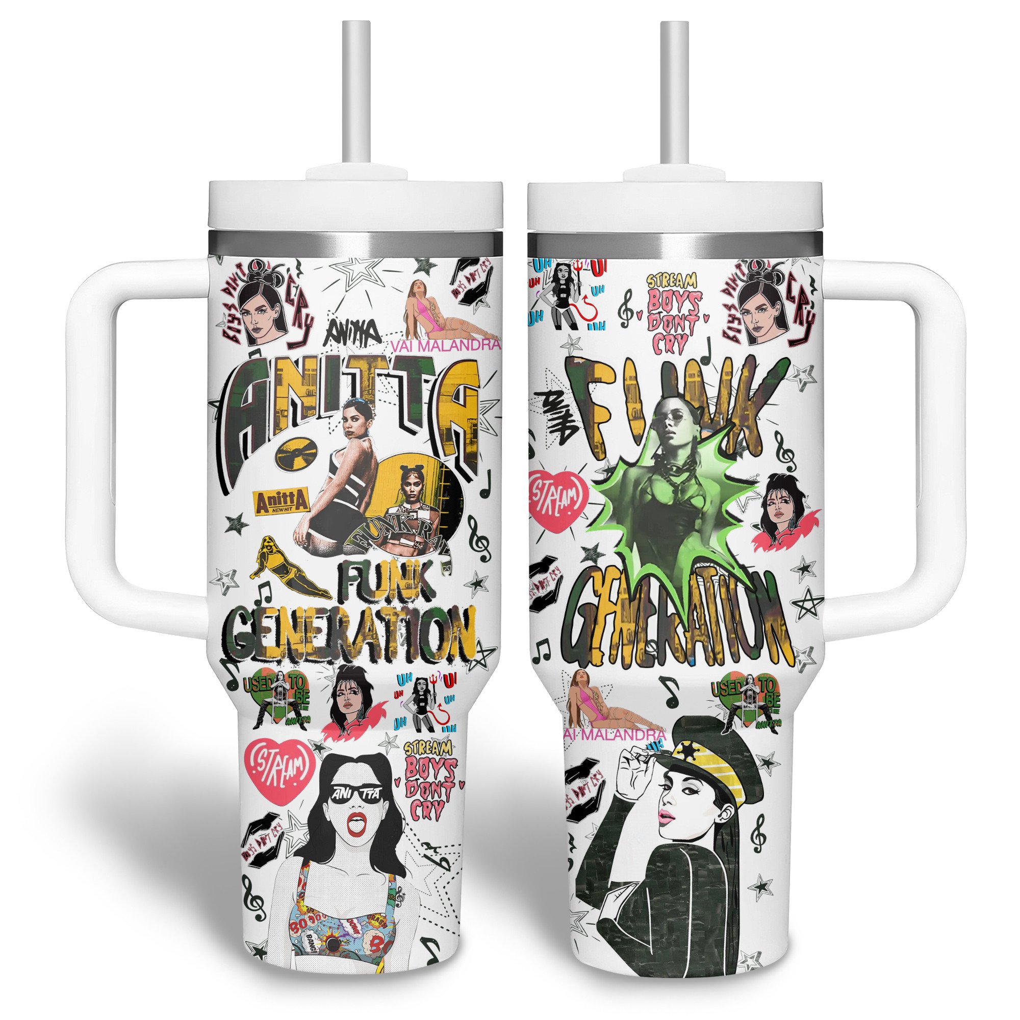 Anitta Music Custom Stanley Quencher 40oz Stainless Steel Tumbler With Handle