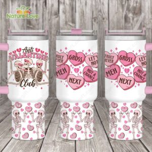 Anti Valentine Club Skull Custom Stanley Quencher 40oz Stainless Steel Tumbler With Handle