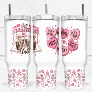 Anti Valentine Skellies And Hearts Custom Stanley Quencher 40oz Stainless Steel Tumbler With Handle