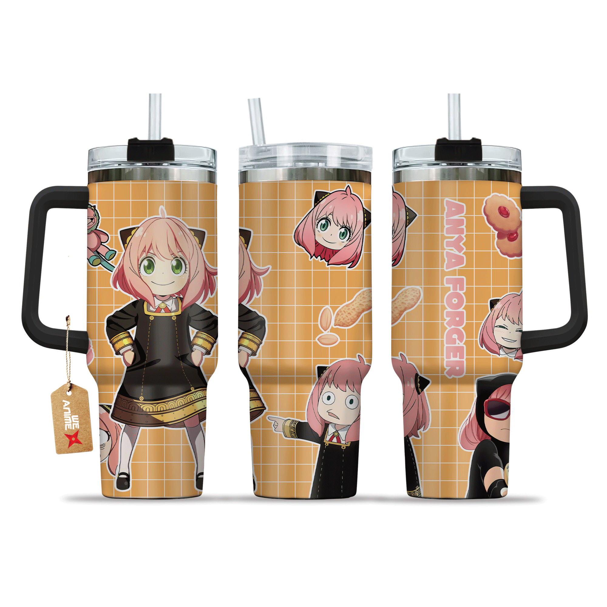 Anya Forger Spy x Family Anime Custom Stanley Quencher 40oz Stainless Steel Tumbler With Handle