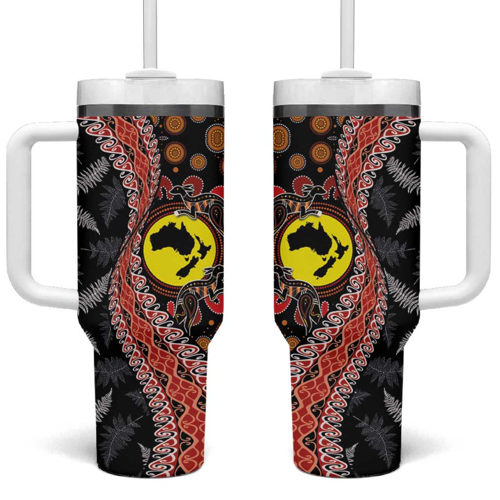 Aotearoa and Australia Maori Koru Ferns With Aboriginal Kangaroo Custom Stanley Quencher 40oz Stainless Steel Tumbler With Handle