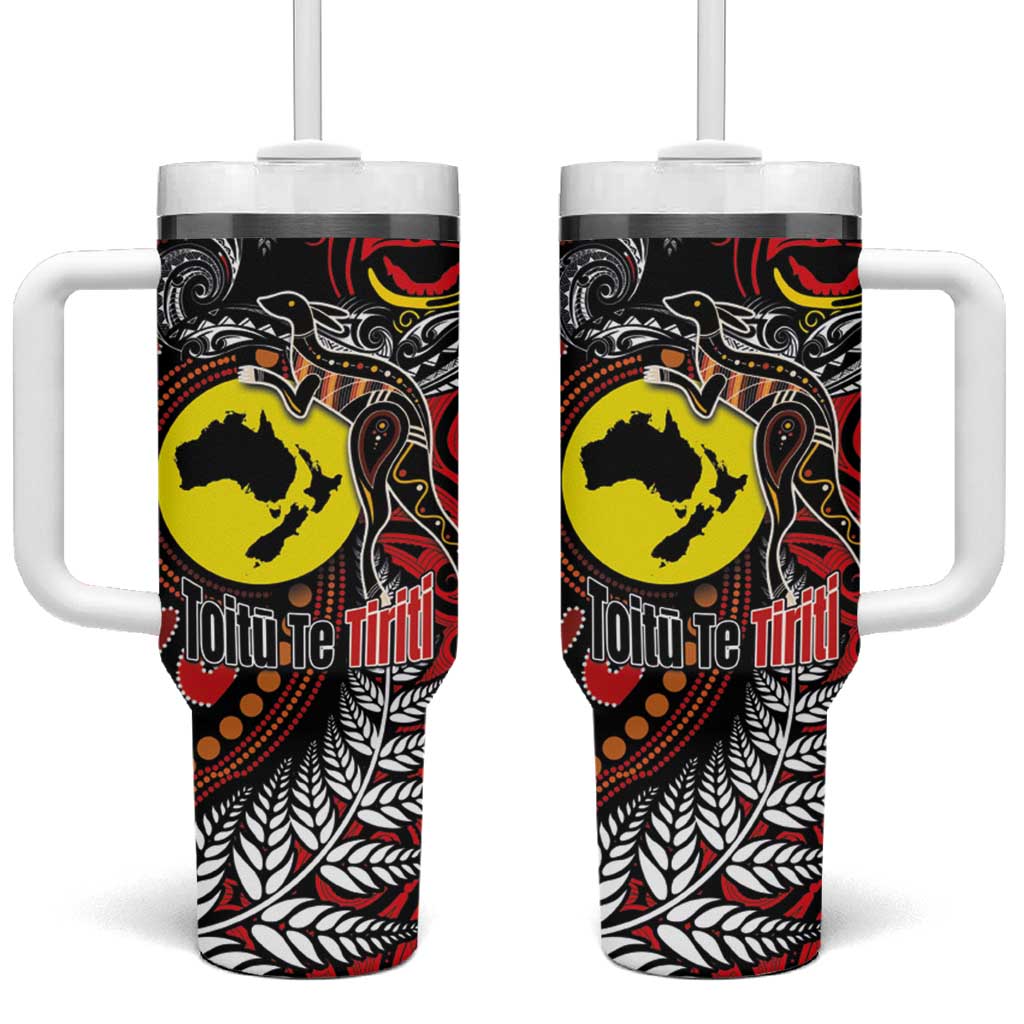 Aotearoa and Australia Toitu Te Tiriti Honour the Treaty Stand Together Stand Stronger Custom Stanley Quencher 40oz Stainless Steel Tumbler With Handle