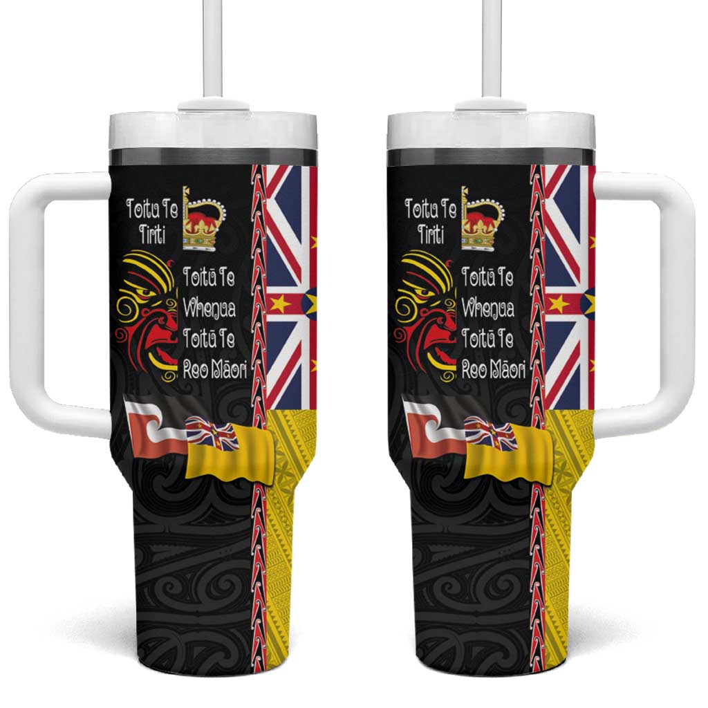 Aotearoa and Niue Toitu Te Tiriti Honour the Treaty Fight Together Stand Together Custom Stanley Quencher 40oz Stainless Steel Tumbler With Handle