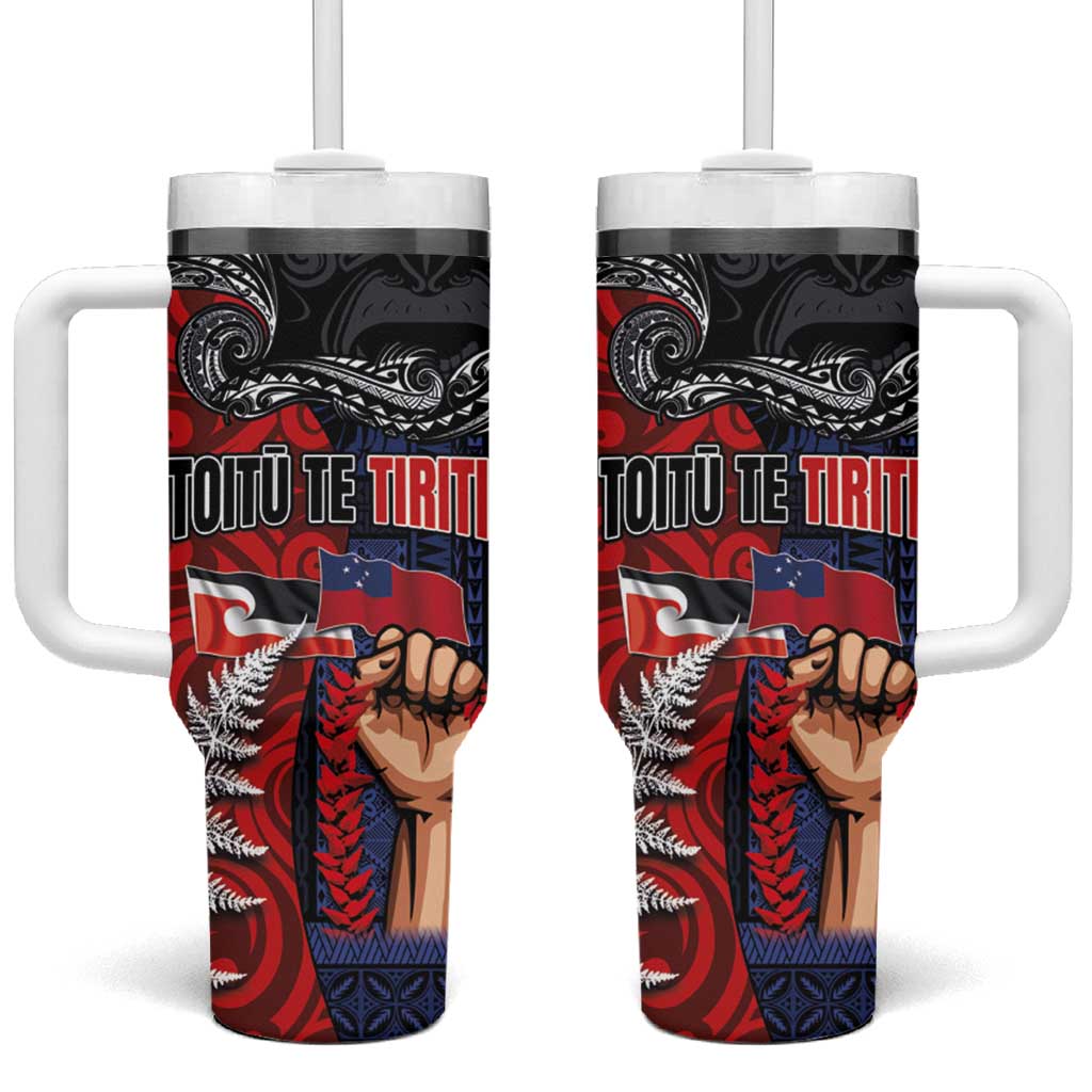 Aotearoa and Samoa Toitu Te Tiriti Honour the Treaty Te Tiriti Is Us Custom Stanley Quencher 40oz Stainless Steel Tumbler With Handle
