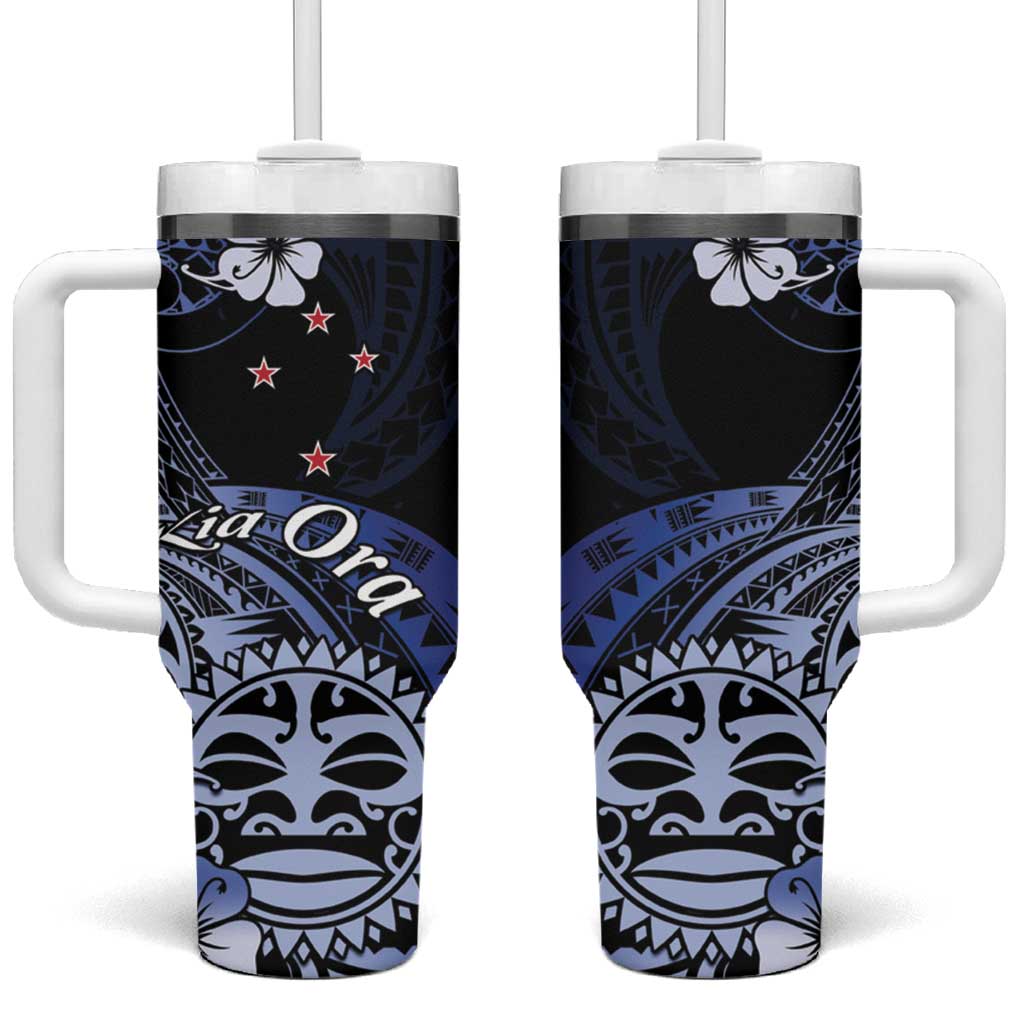 Aotearoa Kia Ora New Zealand Ta Moko Blue Custom Stanley Quencher 40oz Stainless Steel Tumbler With Handle