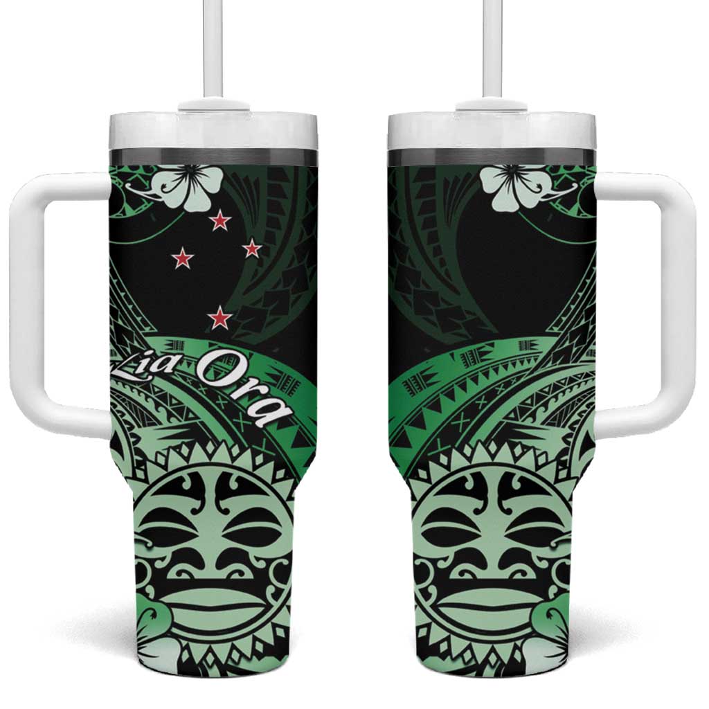 Aotearoa Kia Ora New Zealand Ta Moko Green Custom Stanley Quencher 40oz Stainless Steel Tumbler With Handle