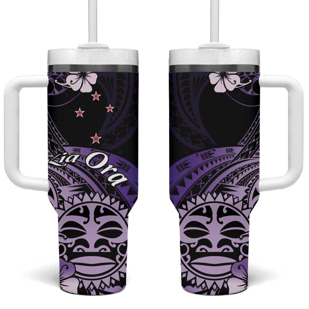 Aotearoa Kia Ora New Zealand Ta Moko Purple Custom Stanley Quencher 40oz Stainless Steel Tumbler With Handle