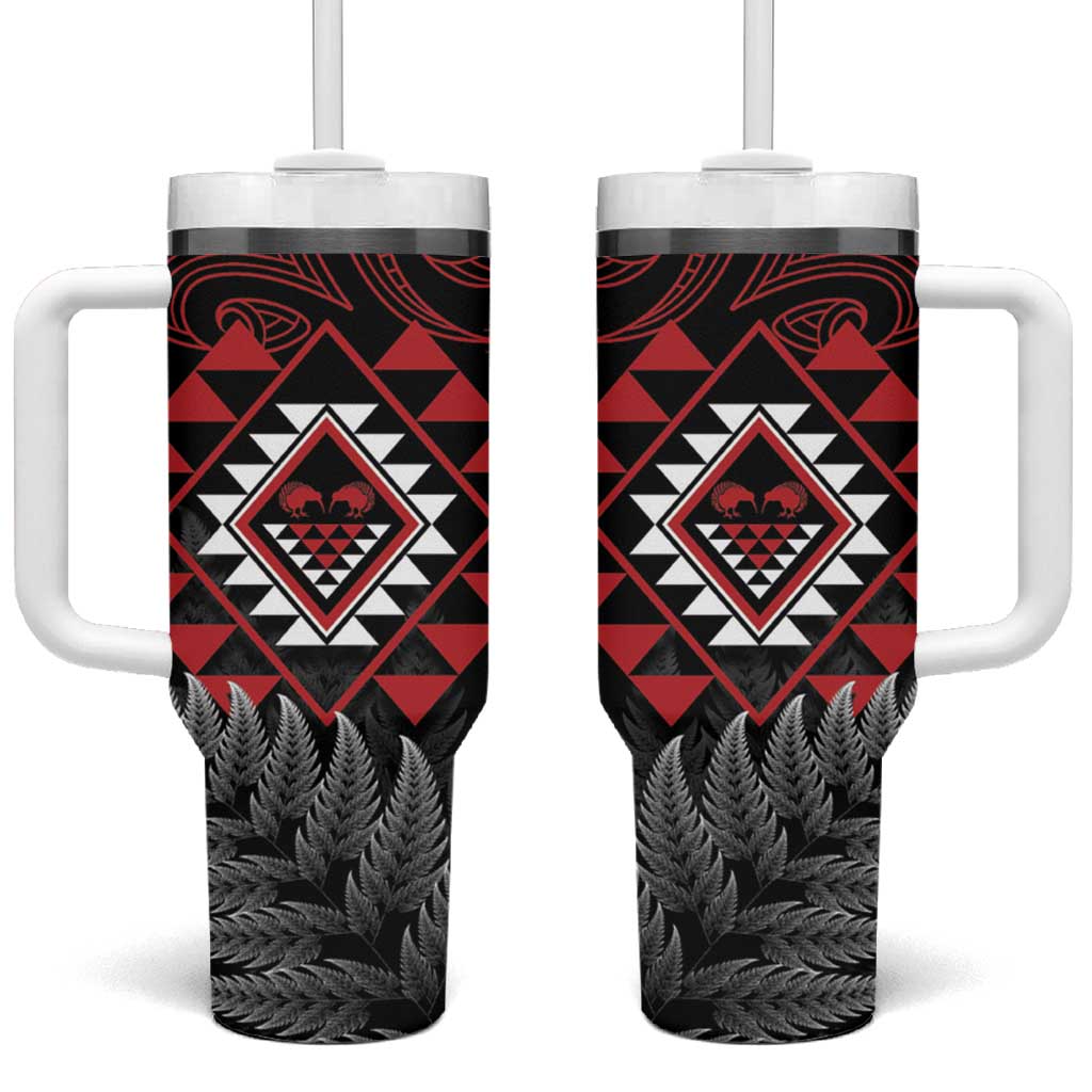 Aotearoa Kiwi Taniko Silver Fern With Maori Koru Custom Stanley Quencher 40oz Stainless Steel Tumbler With Handle