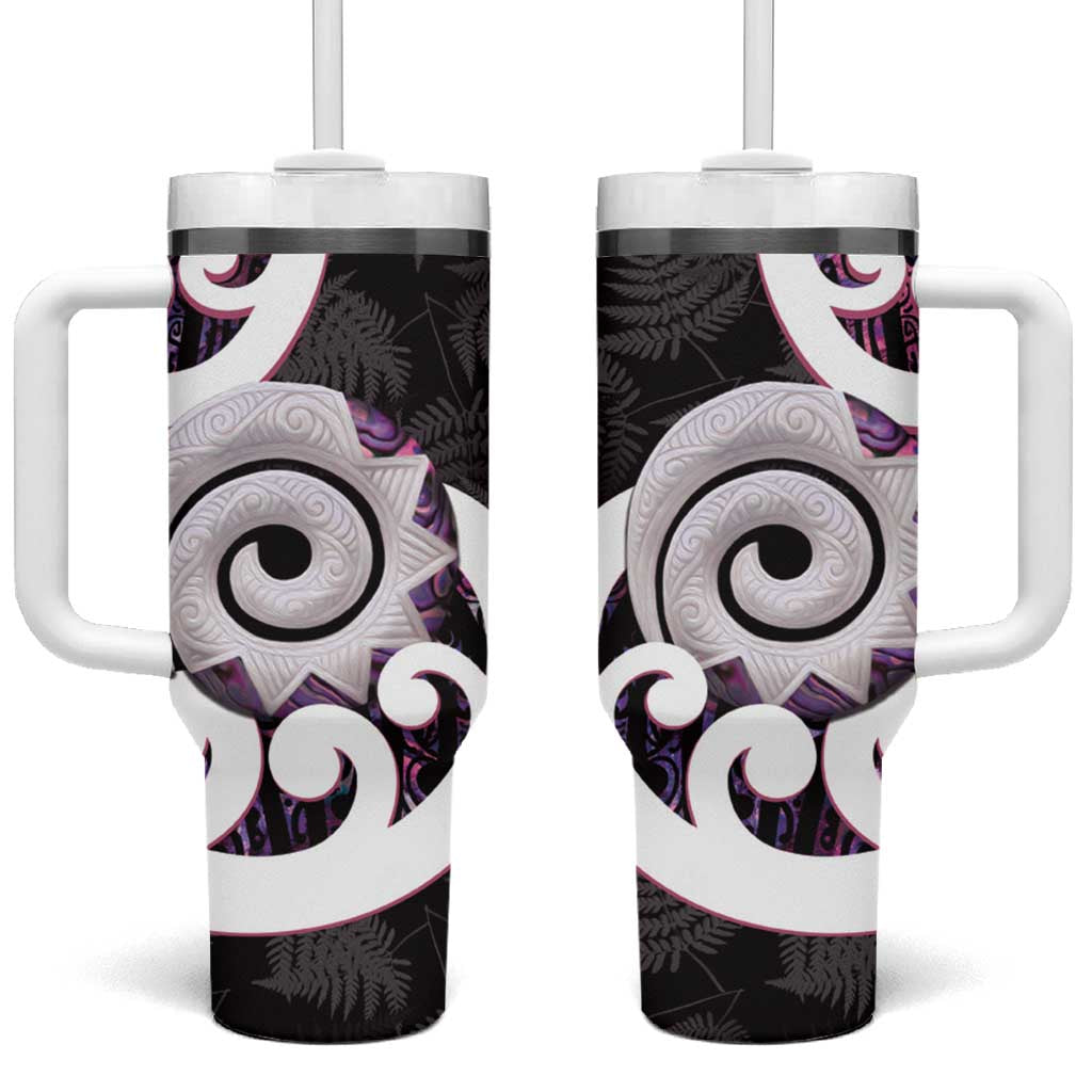 Aotearoa Koru Purple Maori Paua Shell Mix Silver Fern Custom Stanley Quencher 40oz Stainless Steel Tumbler With Handle