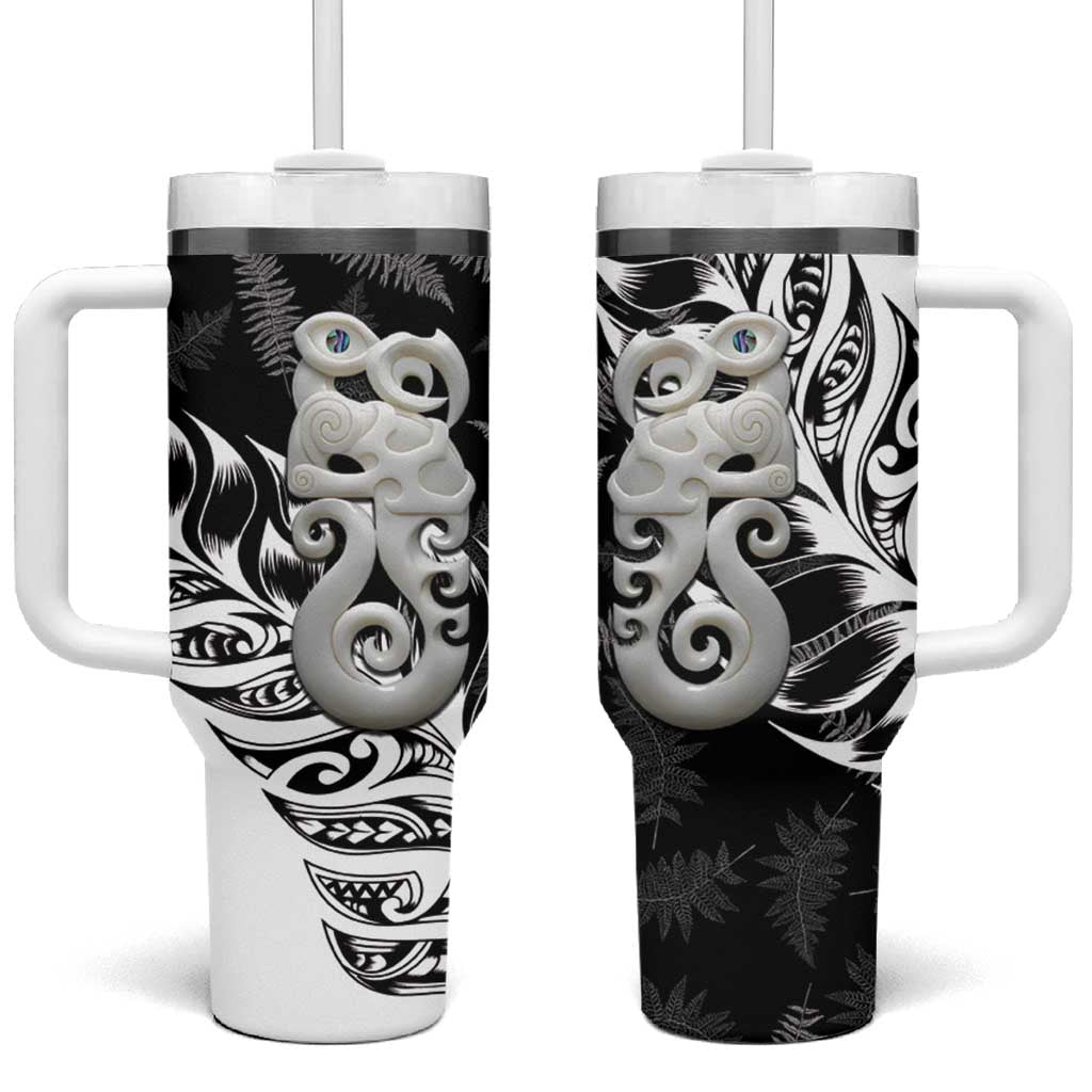 Aotearoa Manaia NZ Maori Silver Fern Custom Stanley Quencher 40oz Stainless Steel Tumbler With Handle