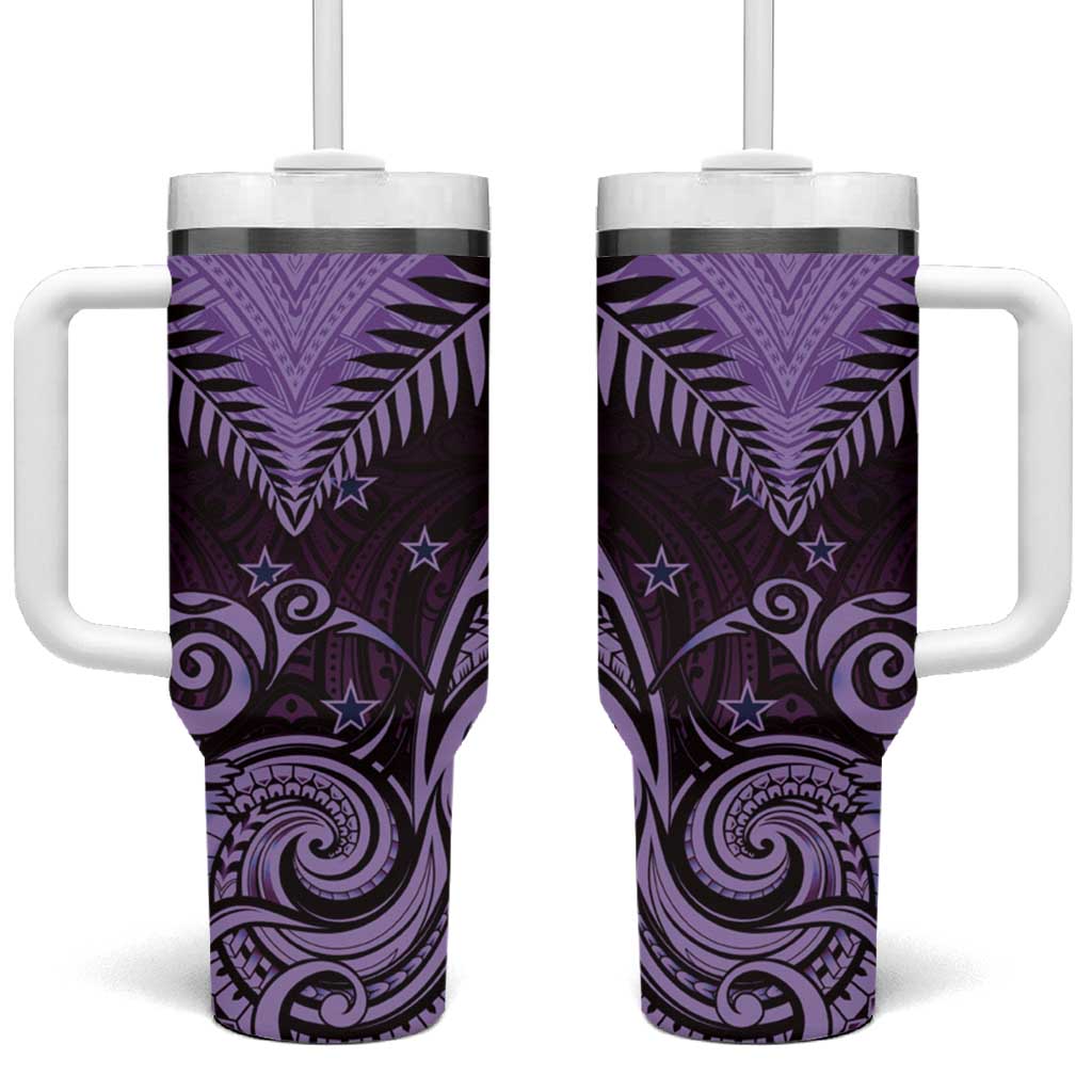 Aotearoa Maori Kiwi Purple Fern Custom Stanley Quencher 40oz Stainless Steel Tumbler With Handle