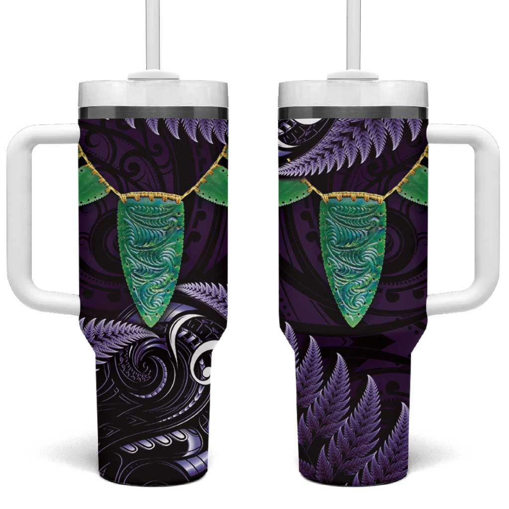 Aotearoa Pounamu Niho Silver Fern Mix Maori Purple Custom Stanley Quencher 40oz Stainless Steel Tumbler With Handle