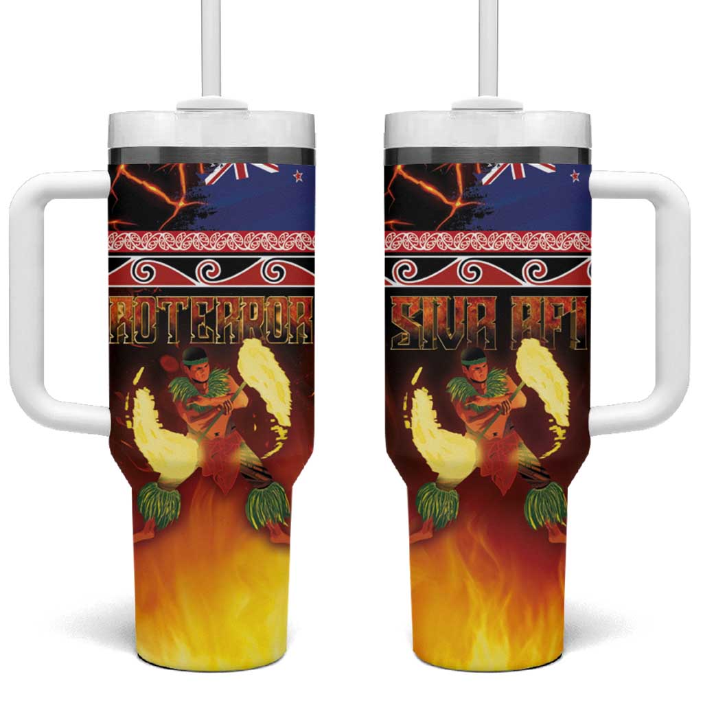 Aotearoa Siva Afi Tribal Performers of Aotearoa Fire Knife Dancing Custom Stanley Quencher 40oz Stainless Steel Tumbler With Handle