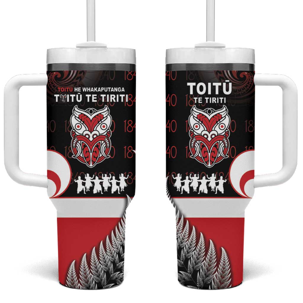 Aotearoa Toitu He Whakaputanga Toitu Te Tiriti O Waitangi Custom Stanley Quencher 40oz Stainless Steel Tumbler With Handle