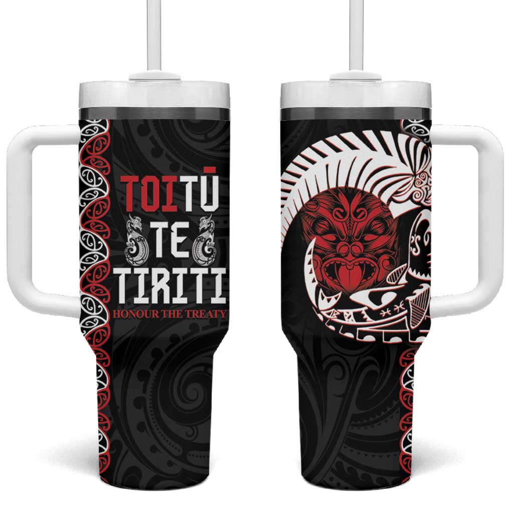 Aotearoa Toitu Te Tiriti Honour The Treaty Maori Haka Custom Stanley Quencher 40oz Stainless Steel Tumbler With Handle