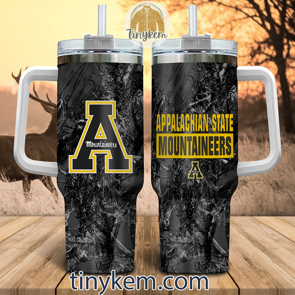 Appalachian State Mountaineers Realtree Hunting NCAA Custom Stanley Quencher 40oz Stainless Steel Tumbler With Handle
