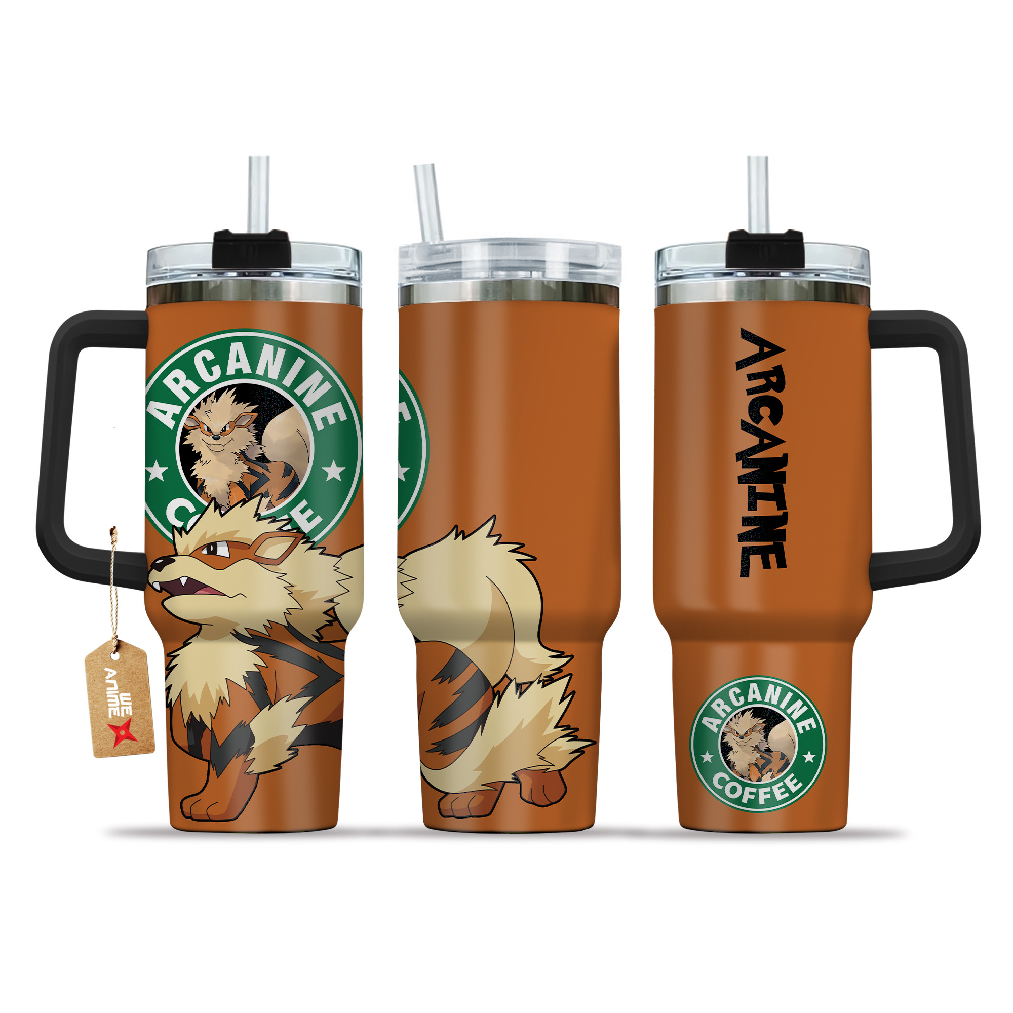 Arcanine Coffee Pokemon Anime Custom Stanley Quencher 40oz Stainless Steel Tumbler With Handle