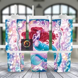 Ariel The Little Mermaid Disney Cartoon Custom Stanley Quencher 40oz Stainless Steel Tumbler With Handle