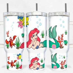 Ariel The Little Mermaid Disney Princess Cartoon Custom Stanley Quencher 40oz Stainless Steel Tumbler With Handle