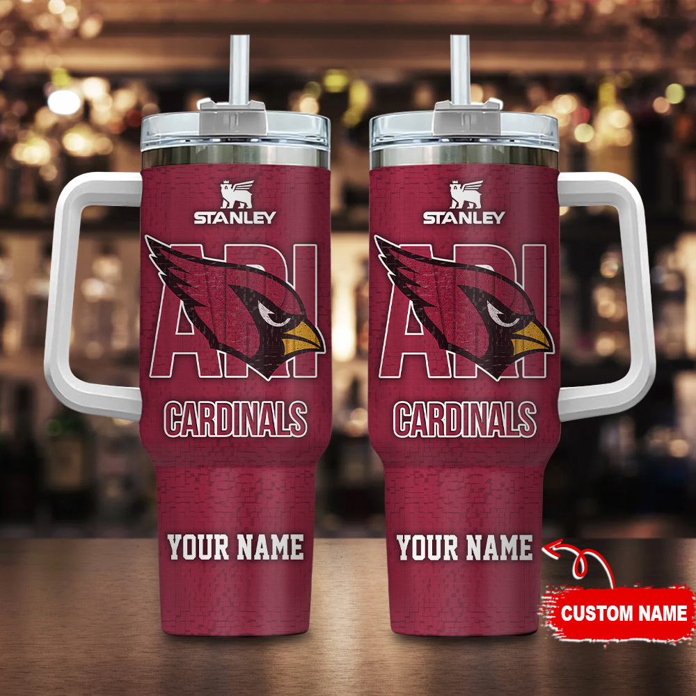 Arizona Cardinals NFL 3D Logo Custom Stanley Quencher 40oz Stainless Steel Tumbler With Handle