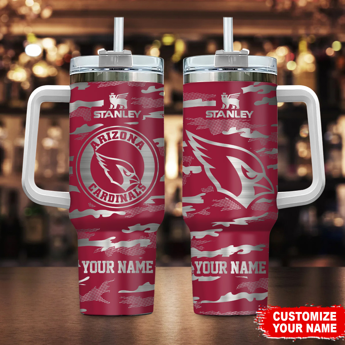 Arizona Cardinals NFL Camo Pattern Custom Stanley Quencher 40oz Stainless Steel Tumbler With Handle