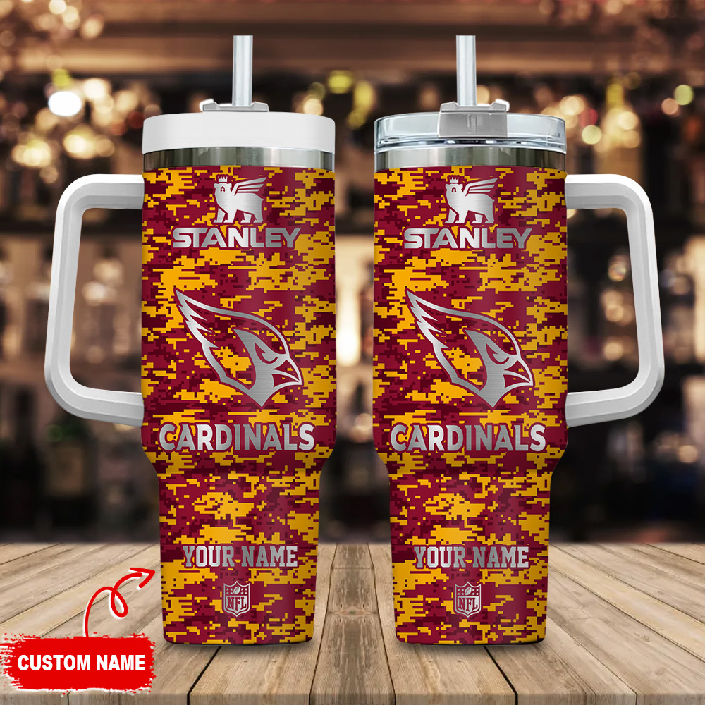 Arizona Cardinals NFL Camouflage Silver Logo Custom Stanley Quencher 40oz Stainless Steel Tumbler With Handle