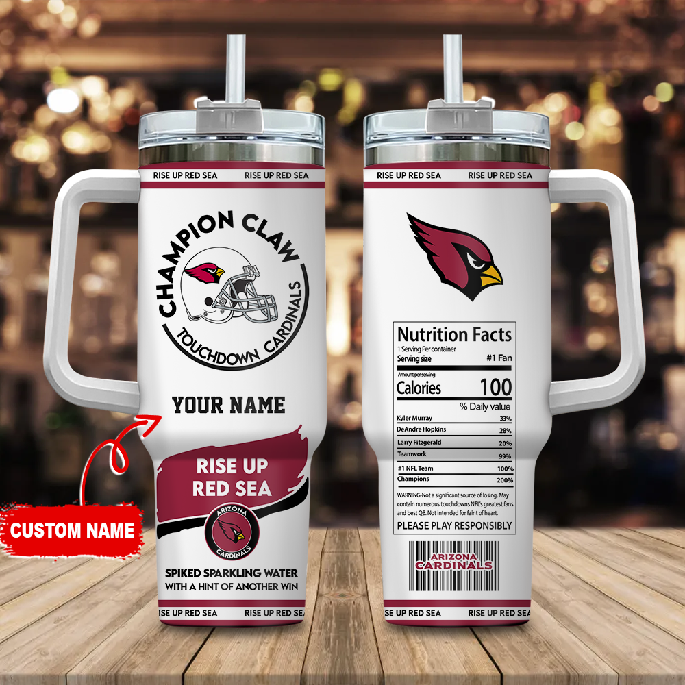 Arizona Cardinals NFL Champion Claw Custom Stanley Quencher 40oz Stainless Steel Tumbler With Handle