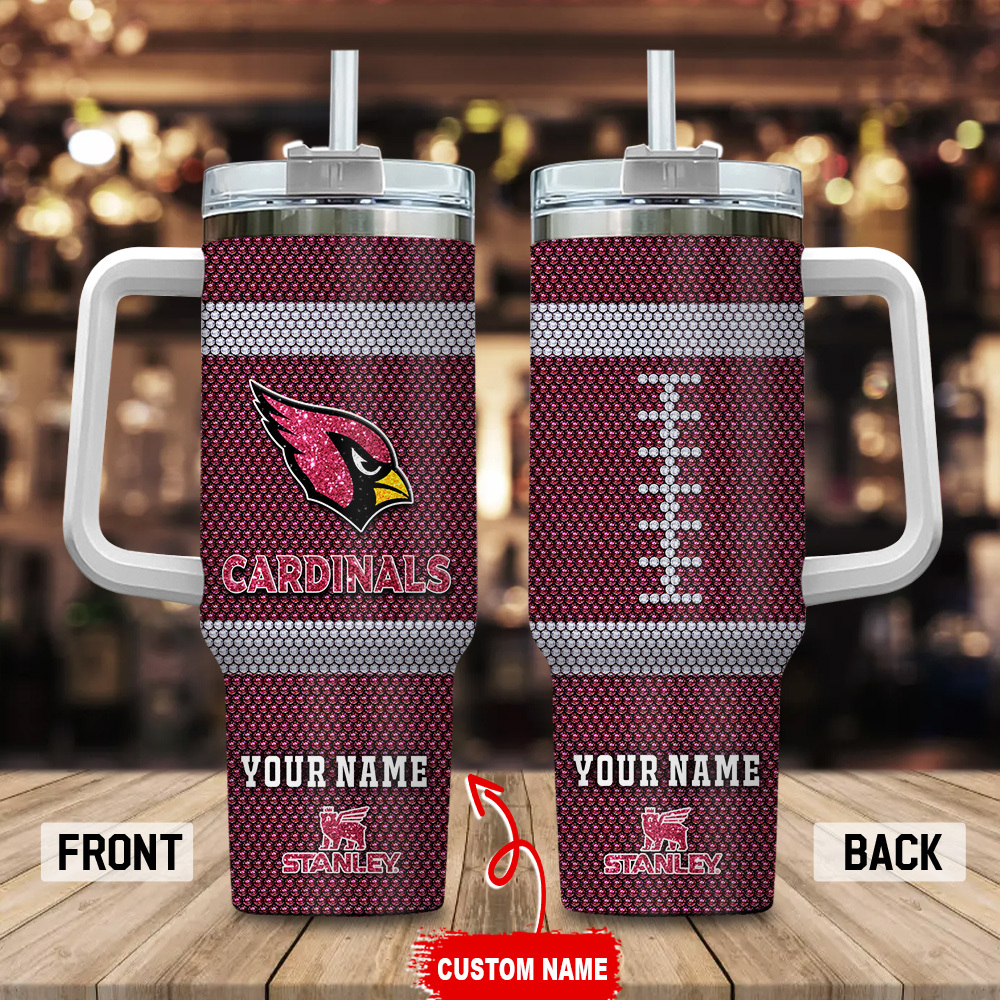 Arizona Cardinals NFL Crystal Custom Stanley Quencher 40oz Stainless Steel Tumbler With Handle