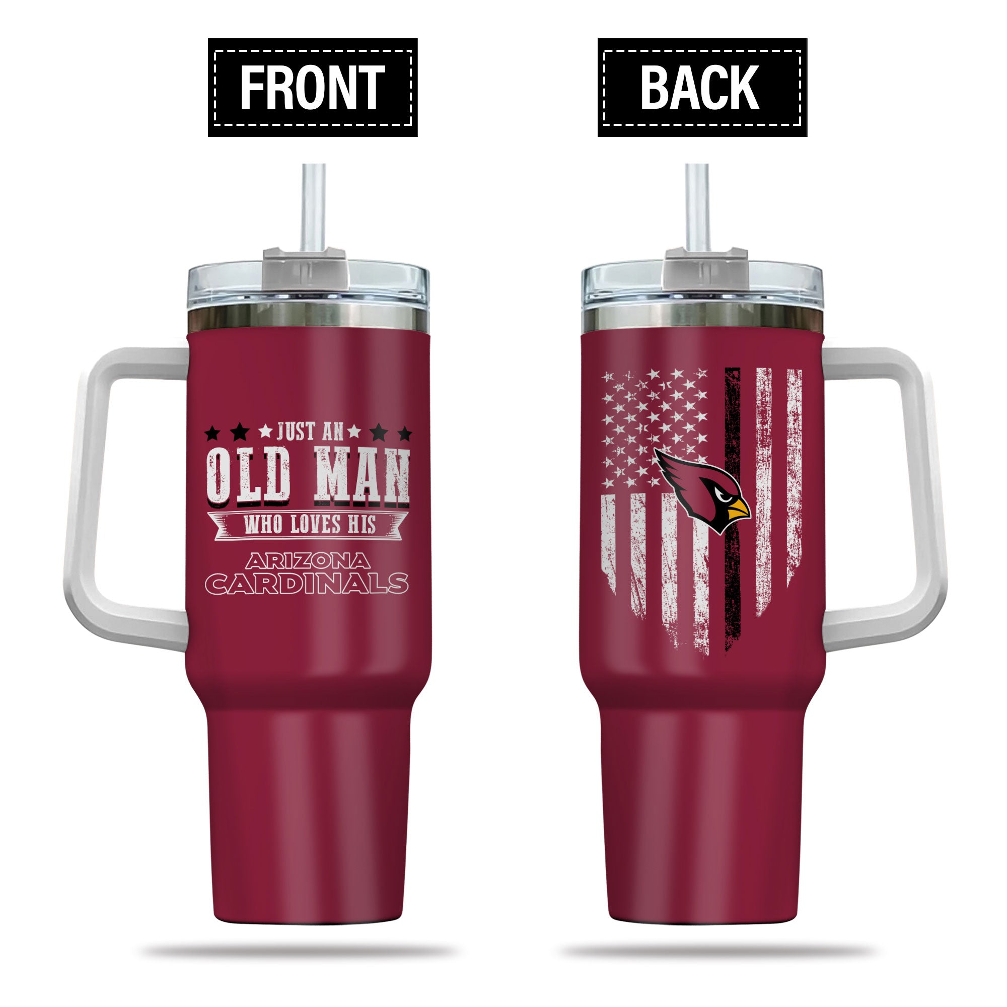 Arizona Cardinals NFL Custom Stanley Quencher 40oz Stainless Steel Tumbler With Handle