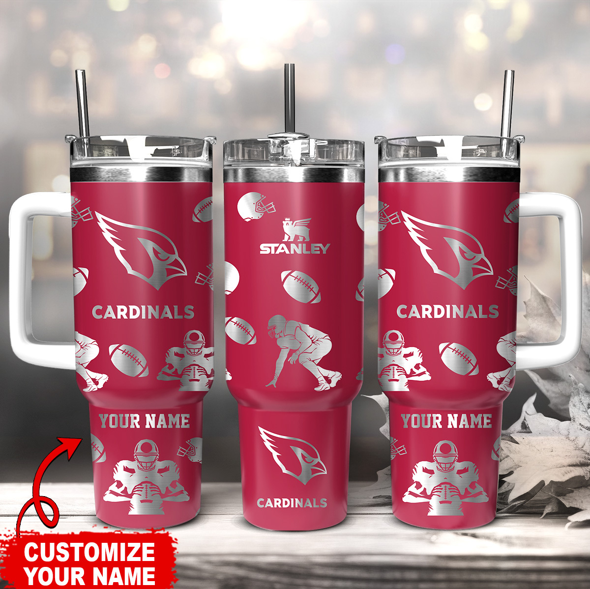 Arizona Cardinals NFL Custom Stanley Quencher 40oz Stainless Steel Tumbler With Handle