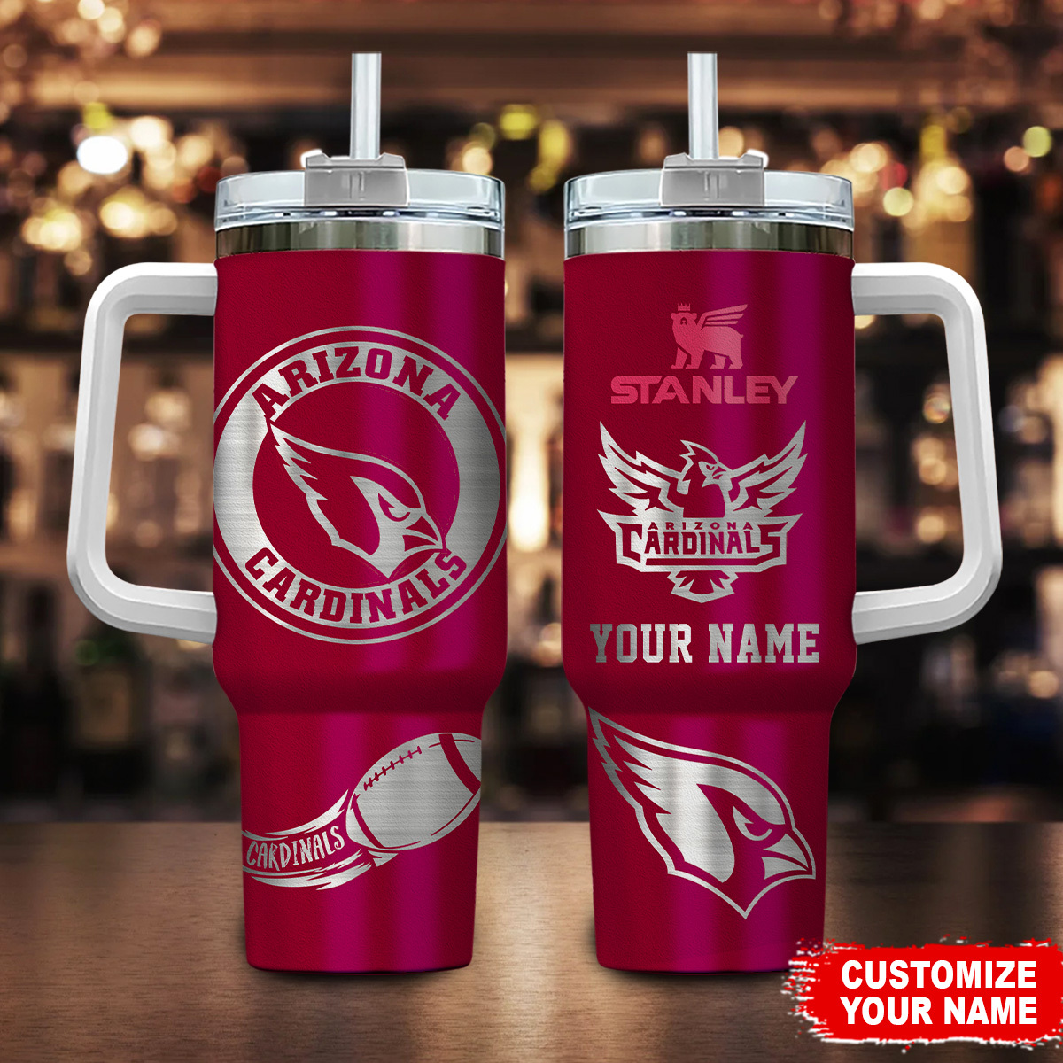 Arizona Cardinals NFL Custom Stanley Quencher 40oz Stainless Steel Tumbler With Handle