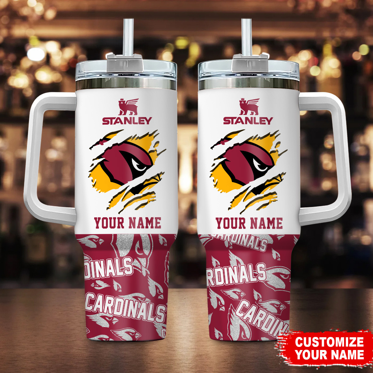 Arizona Cardinals NFL Custom Stanley Quencher 40oz Stainless Steel Tumbler With Handle