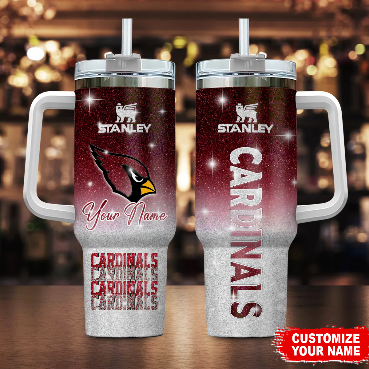 Arizona Cardinals NFL Custom Stanley Quencher 40oz Stainless Steel Tumbler With Handle