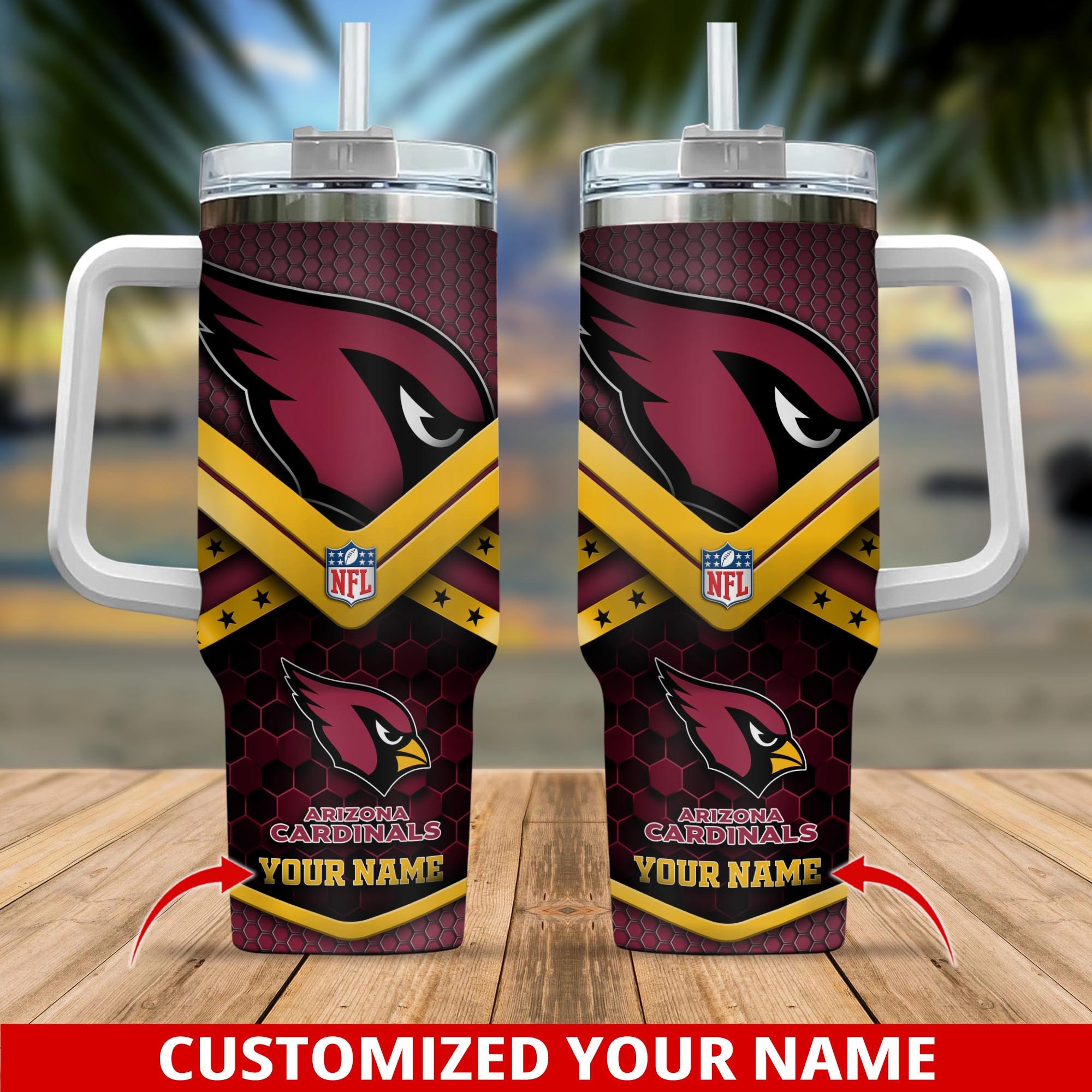 Arizona Cardinals NFL Custom Stanley Quencher 40oz Stainless Steel Tumbler With Handle